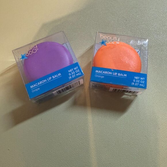 NIB - Lot of 2 - Beauty 360 - Macaron Lip Balm - Grape - Orange - Picture 1 of 2